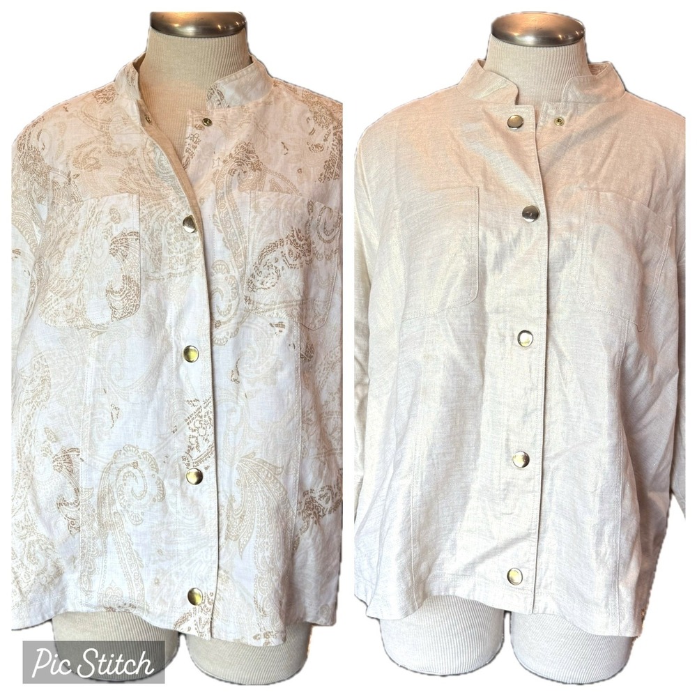 Reversible Linen Jacket Women's Size XL (see measurements) Paisley Print Beige